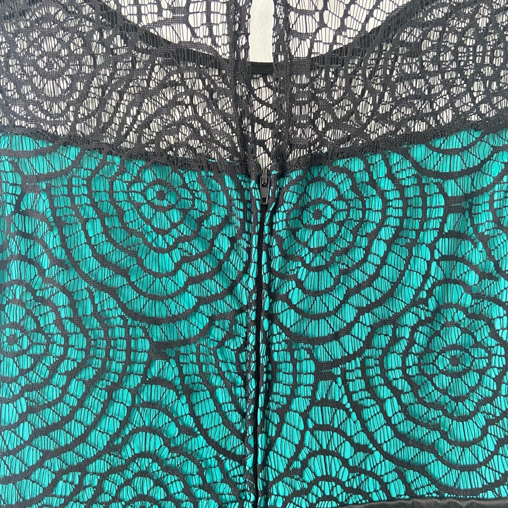 ModCloth Starlet's Web Turquoise Tulle Black Lace Fit-and-Flare Dress - Picture 9 of 16